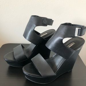 Guess Black Leather Wedges